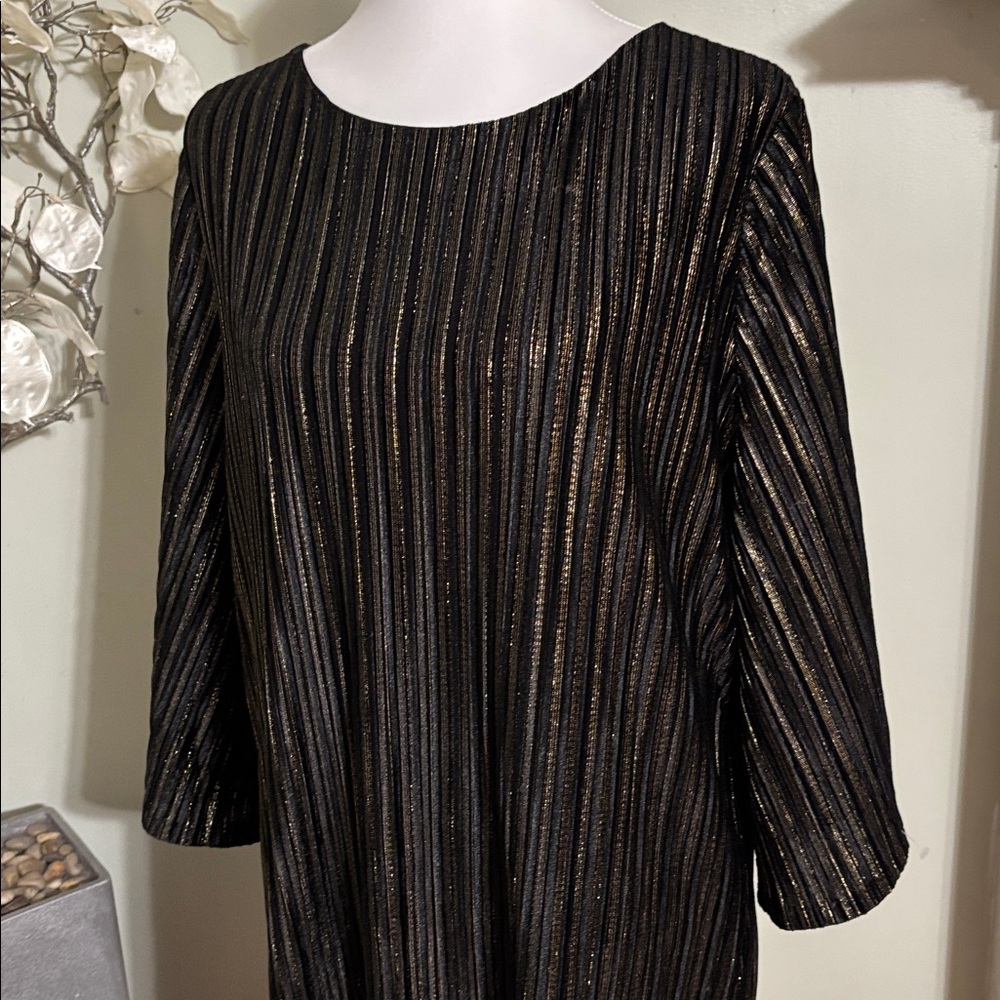 Chico's Velvet Short Dress Lurex Stripe Metallic Gold Large - Picture 8 of 8
